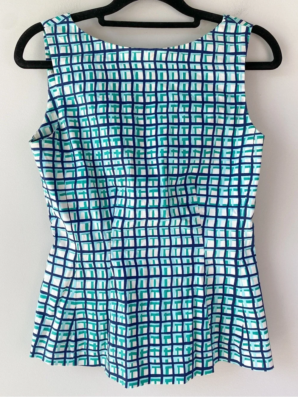Kate Spade Tatiana Peplum Top XS Breezeblock Geometric Blue Chic Preppy Mod